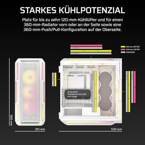 Corsair iCUE LINK 5000T LX RGB Mid-Tower ATX PC-Gehäuse – 3X Vorinstallierte LX120 Lüfter, Integriert Aurora Lichtstreifen… – Ansicht 4