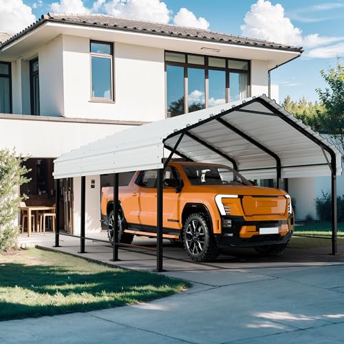 Image of Shintenchi 12x15 FT Metal Carport, Oversized Carport Garage with Enhanced Base, Outdoor Galvanized Car Shelter, Heavy Duty Carports Canopy, for Car, Boats and Tractors, White
