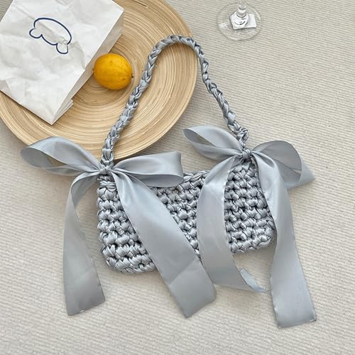 Bow Purse Woven Bow Shoulder Bag with Ribbon Bowknot Cute Medium Satin Handbag Trendy Gift Women Daily Travel3