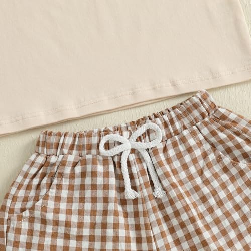 Toddler Baby Boy Football Outfit, Football Embroidery Short Sleeve T-shirt and Plaid Shorts 2Pcs Summer Clothes4