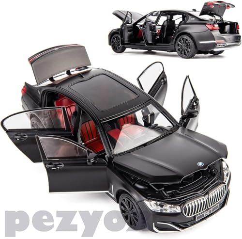 Image of Diecast BMW 7Series 760 THE7 Toy Car 1:24 Scale Model,Pull Back Vehicles Alloy Simulation Supercar with Lights and Sound Also for Car Dashboard,Kids (Black)