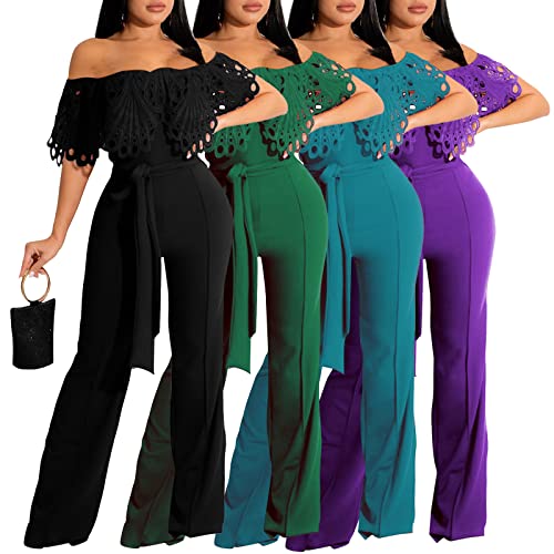 Image of Off Shoulder Jumpsuit for Women High Waist Wide Leg Long Pants Jumpsuits