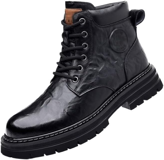 HBJWOV Men's Boots Velvet Thickened Warm Cotton Shoes Vintage Men's Warm Lined Lace Up Work Boots Anti-slip Wear-resistant Oxford Shoes