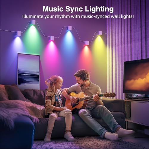 Image of RGBCW Smart Wall Sconces WiFi Wall Lights 54 Dynamic Modes, Color Changing LED Cube Wall Light Works with Alexa, Music Sync, Indoor Light Fixture for Bedroom, Living Room, Party, 6 Pack