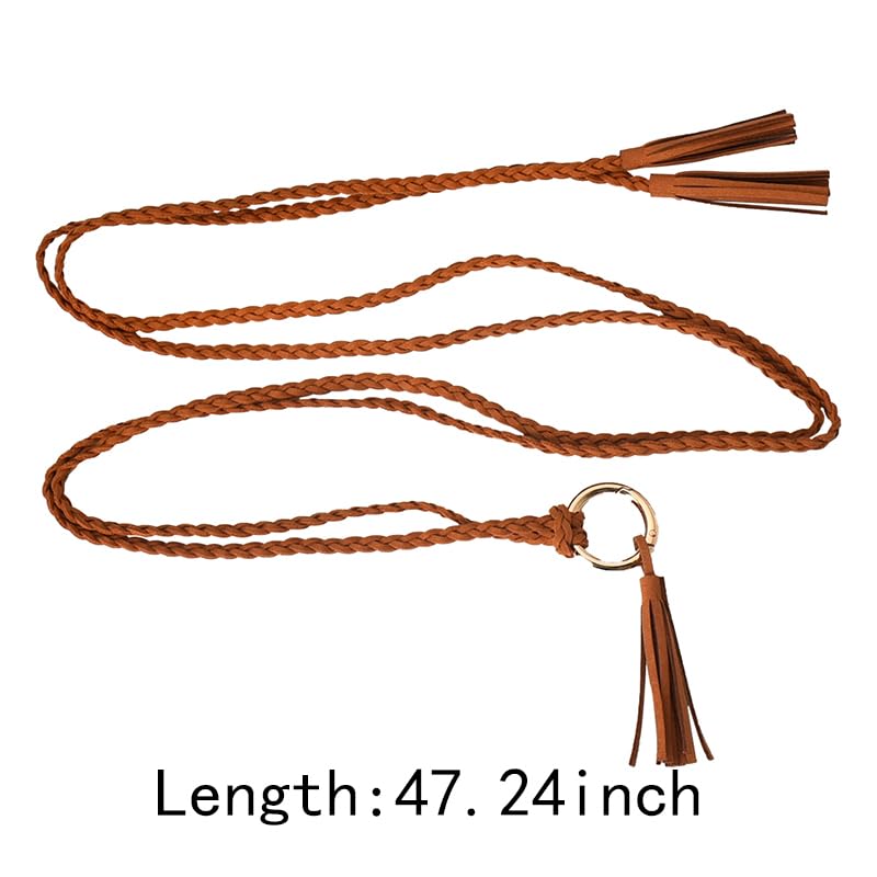 Braided Knot Waist Belt Vintage Thin Dress Belts for Women Girls Rope Belt Chain with Tassel Tie Belt for Dresses Skirts2
