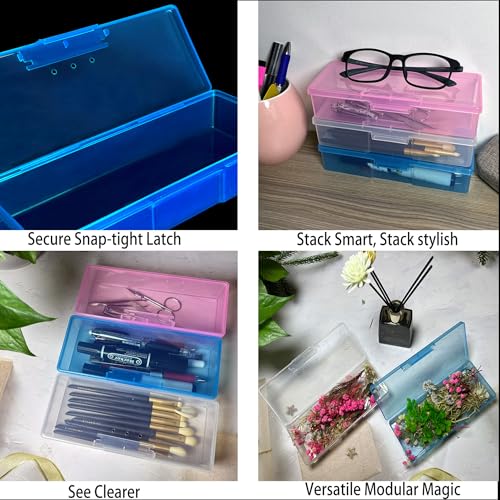 Image of CHSZCHOMER 6-Pack Nail Storage Organizer with Breathable Lid, 7.5 inch x 3 inch x 1.5 inch Pink Blue Clear Plastic Box Case, Small Nail Tool Organizer Case for Nail Files, Makeup Brushes, Combs, Press on Nails