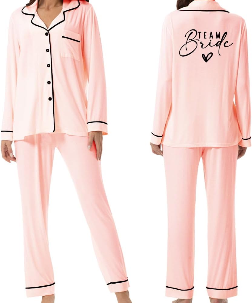 JPHCHSC Hen Party Silk Satin Pyjamas Set Bride Pj Set Pyjama Womens Bridesmaid Sleepwear Button-down Long Sleeve Nightwear 59 3 51KDEte8D+L. AC SL1000