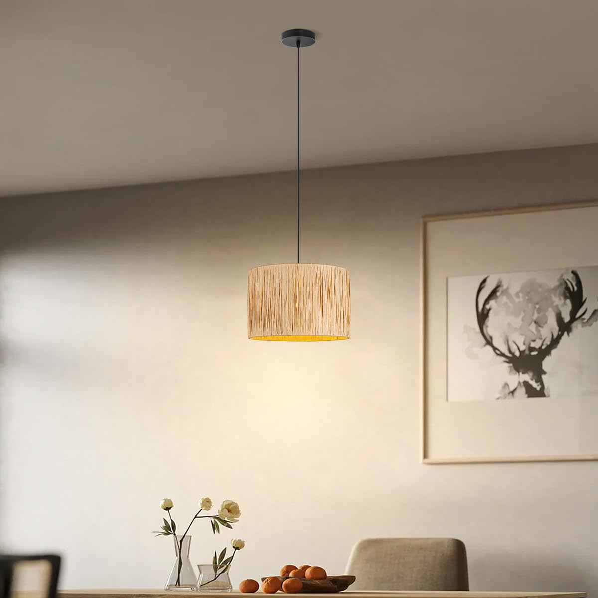Home Sweet Home Bohemian Raffia-Lampenschirm | Beige | ø30 x 20 cm, E27 Lampenfassungen | Kann mit Pendelleuchte und Tischlampe verwendet werden | Geeignet für das Wohnzimmer oder
