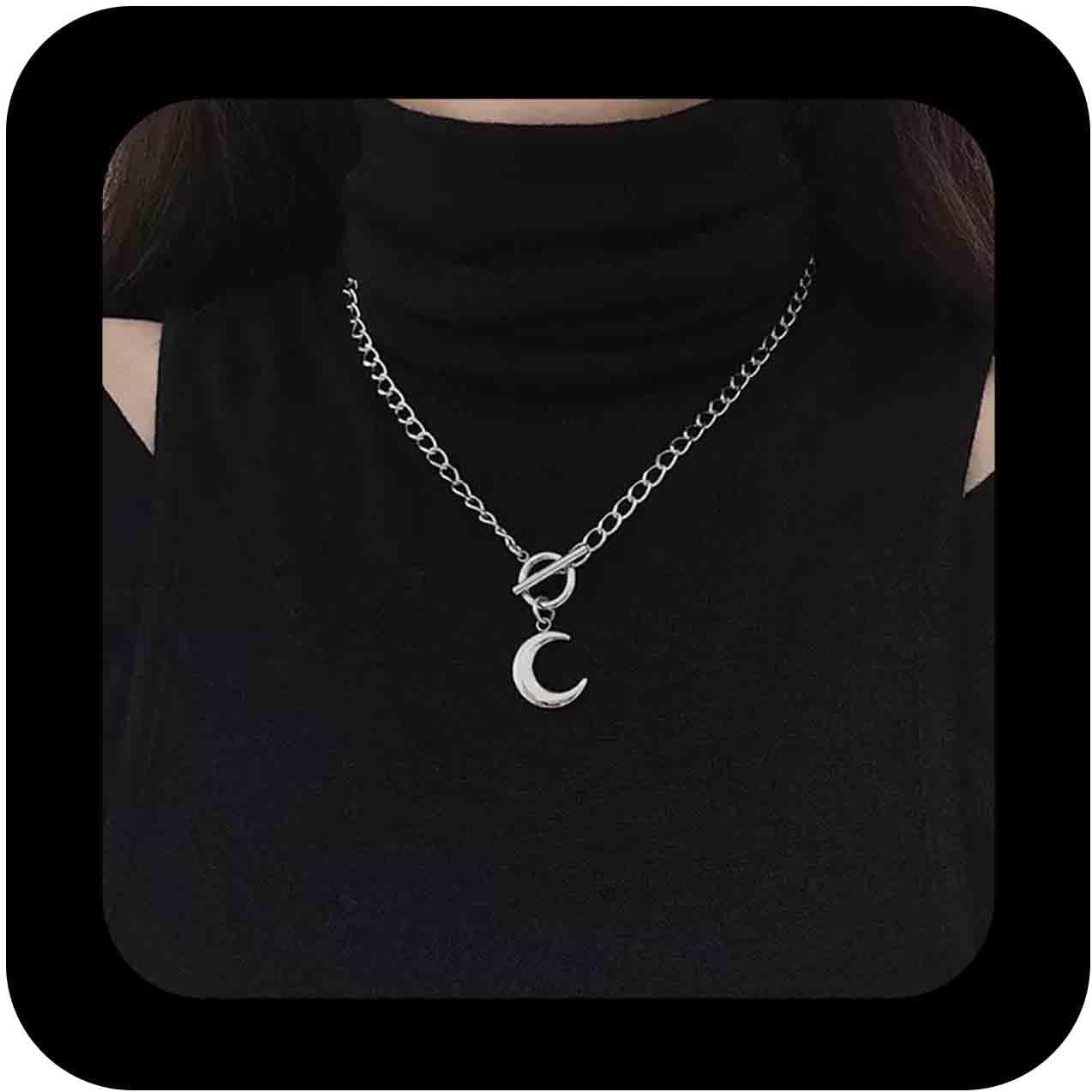 Boho Moon Crescent Choker Necklace Crescent Pendant Necklaces Half Moon Necklace Chain Silver Toggle Clasp Necklaces Jewelry for Women
