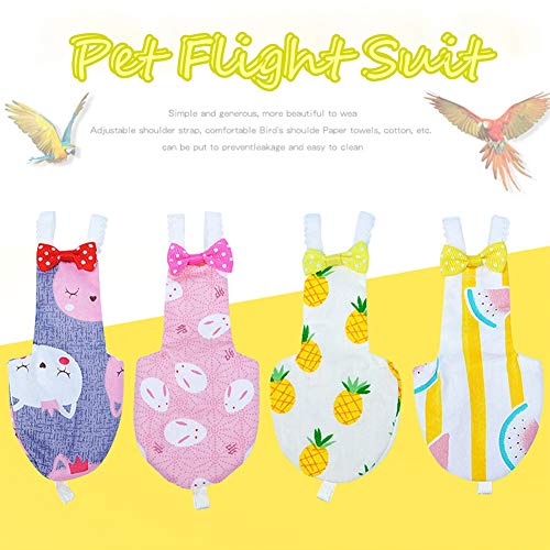 Qbleev 4 Pack Bird Diaper, Soft Birds Flight Suits With Leash Hole, Washable & Reusable Parrots Nappies With Bowtie Decor, Breathable Pet Pee Pads For Budgie Parakeet, Cockatoos(4 Sizes) #TOP1