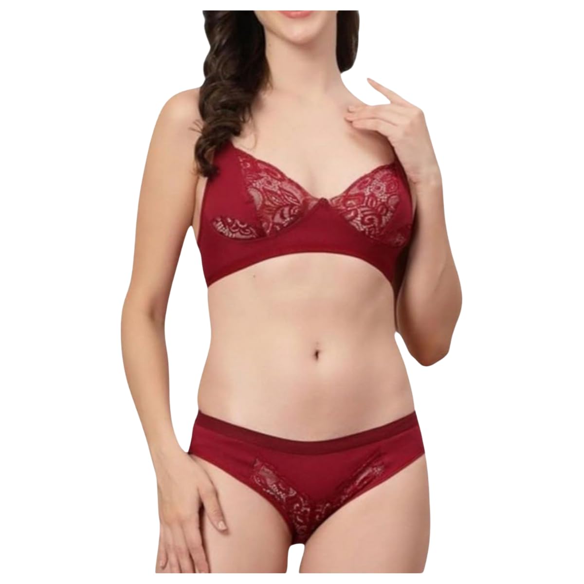 SUMYA Women's Lace Bra and Panty Set – Non-Padded Wire-Free Lingerie Special Occasions (40B)-image-30