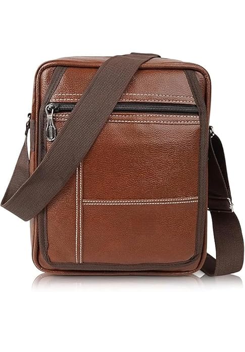 Men's Black Faux Leather Sling Bag – Stylish Crossbody Side Bag with Adjustable Strap, Zipper Compartments – Office, Travel & Daily Use (Tan Brown)-image-31