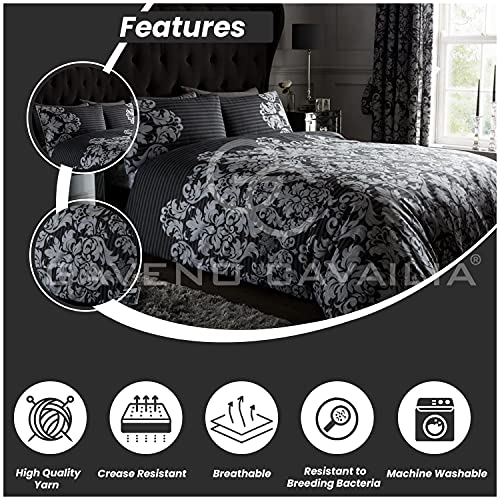 Gaveno Cavailia Luxurious Empire Damask Bed Set with Duvet Cover and Pillow Cases, Polyester-Cotton, Black, King, 11152743 - Image 3