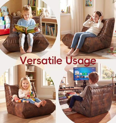 Image of Hobestluk Small Bean Bag Chair Lazy Floor Sofa Bean Bags with Memory Foam Filled Leather Beanbag Lounge Sofa Armless Chair for Bedroom Playroom and Reading Nook Dorm Waterproof (Brown, Medium)