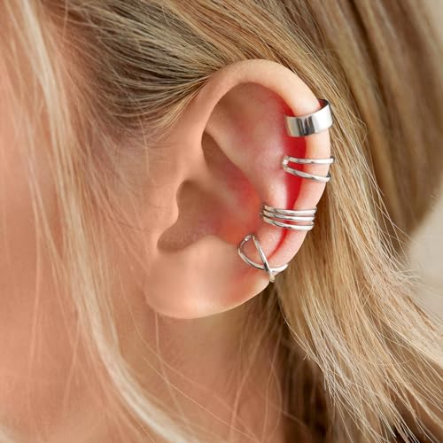 CHIC & ARTSY Sterling Silver Ear Cuff Set - Hypoallergenic, Simple, Adjustable No Piercing Clip on Earrings2