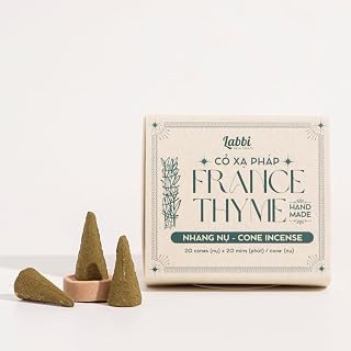 LABBI Incense Cones - 20 Natural, backflow Incense Fragrant Cones for Relaxation, Chakra Support and Meditation. Includes a Holder for Convenience. Perfect for Holidays or Daily use. (France Thyme)