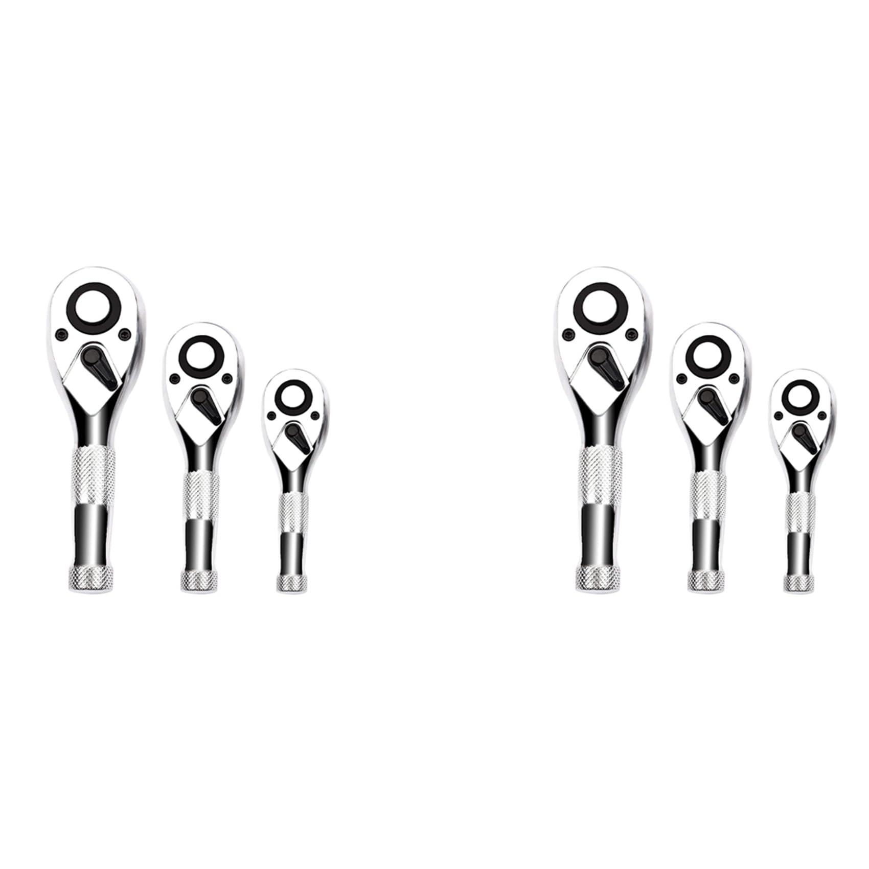 1/4, 3/8, 1/2 Pollice Drive Stubby Ratchet Set 6 Pc Mini Ratchet Quick-Release 72-Tooth