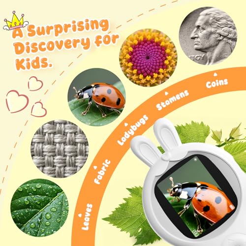 Image of Children's Handheld Electronic Magnifying Glass, White Rabbit-Shaped Science Educational Microscope Kit, STEM Educational Toy for Kids Ages 5-10 Birthday Gift for Boys & Girls