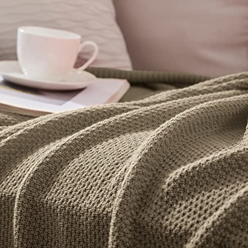 Treely 100% Cotton Knitted Throw Blanket For Couch Chair Bed Home Decorative, Soft & Cozy Knit Throw Blanket(50"X60", Khaki) #TOP3
