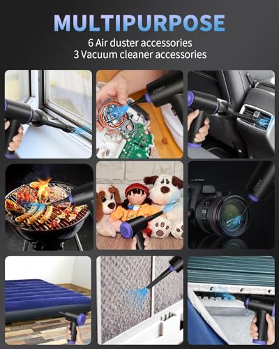 CLEVAST Elektrische Staubgebläse Druckluftspray für PC Reinigungsset, 3-Gang 110000 U/min Luftdruckspray Compressed Air Duster mit 7800mAh Akku, Tastatur Reinigung für PC, Elektronik, Sofa, Auto