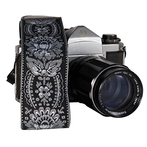 Art Tribute Camera Strap Royal Silver & Black Woven For All Dslr Camera. Embroidered Elegant Universal Neck & Shoulder Strap, Unique Pattern, Best Gift For Men & Women Photographers #TOP7