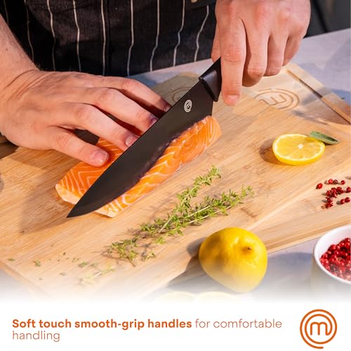 image for MasterChef Knife Set with Block, 6 Kitchen Knives and a Universal Knif