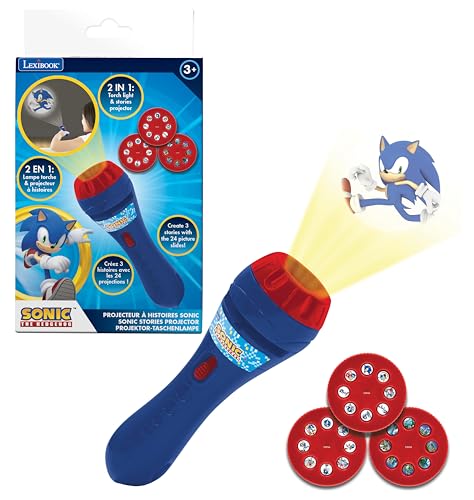 Lexibook, Sega Sonic The Hedgehog, Projecteur d'histoires et Lampe Torche, Projette 24 Images de l'univers de Sonic avec 3 disques, Rouge/Bleu, LTC050SNLXB