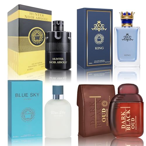 Cologne for Men Set (100ml x 4PCS Variety Pack), bluesky4m, DarkOud, King4m, Hunter Noir, Long Lasting Perfume for Men All Day Use