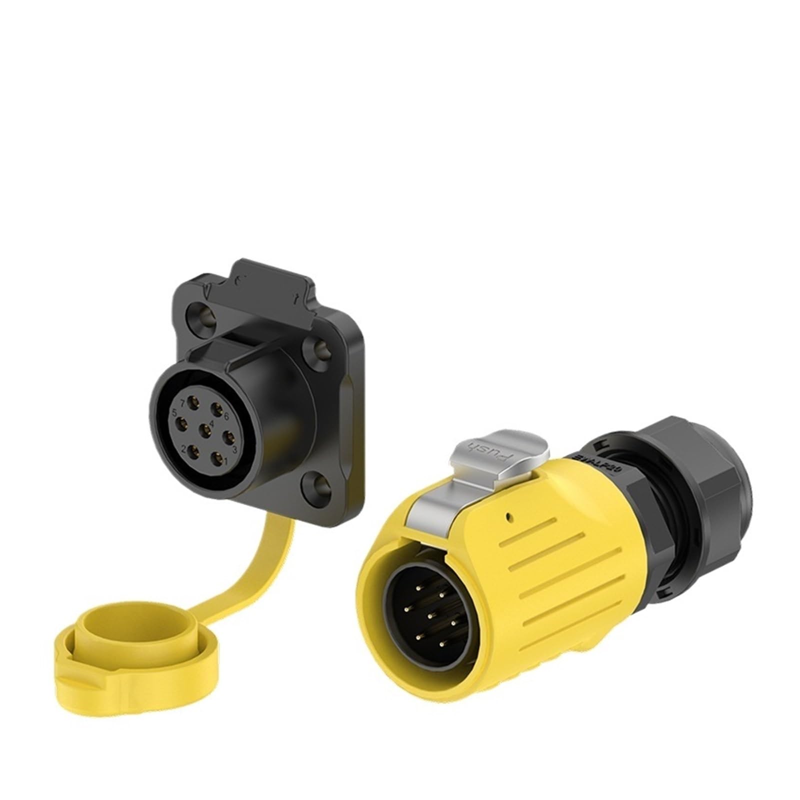 Conector EW-LP20 de 7 pines para aviación con soldadura plástica y brida