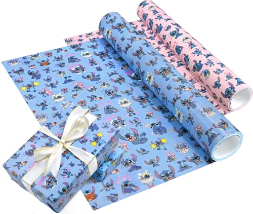 Wrapping Paper 2 Rolls 43cm x 10m Gift Wrapping Paper Sheets Blue Pink Birthday Wrapping Paper Roll for Birthday Party Festive Decorations