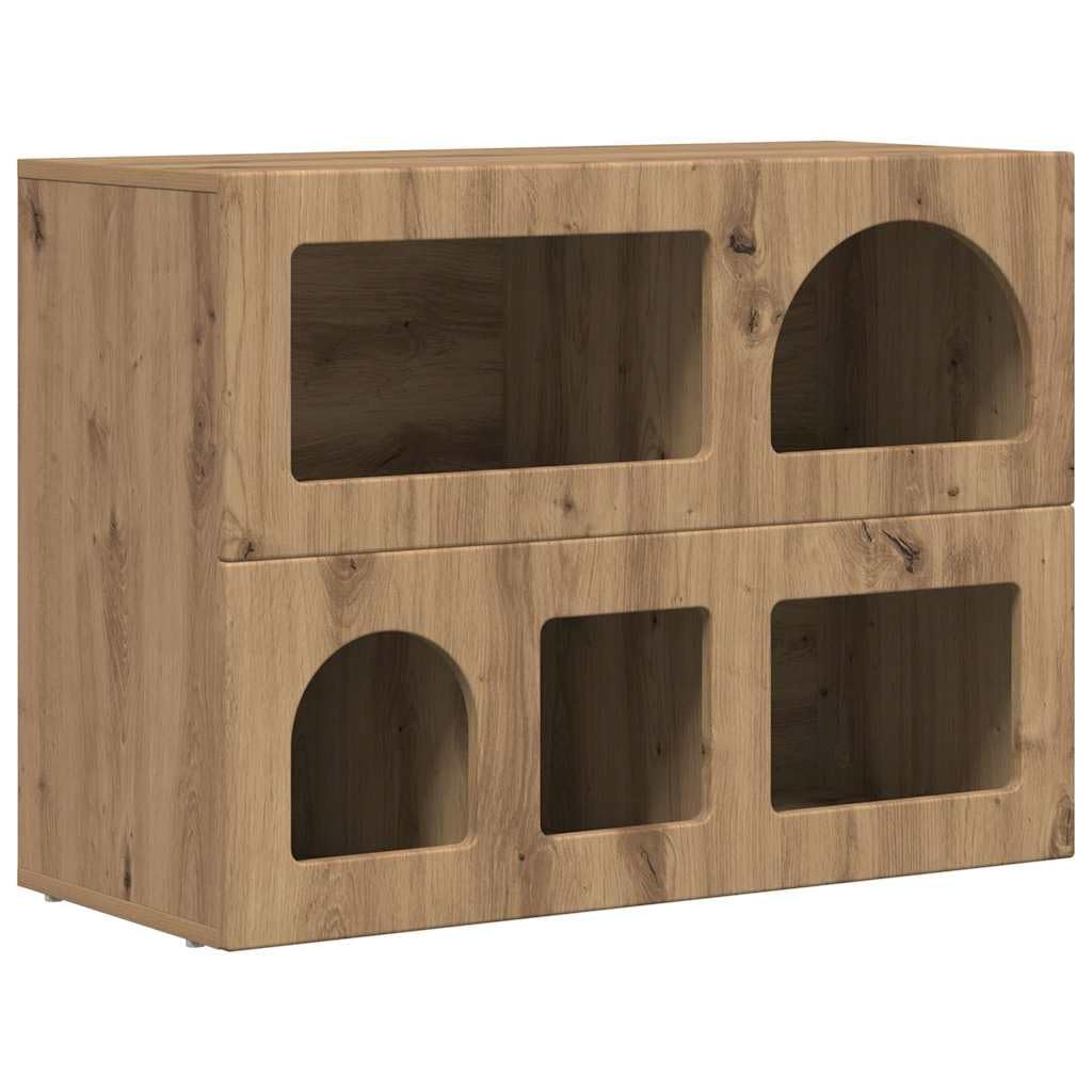 Aparador moderno de madera de roble Artisan de 80cm con estantes y armario para salón