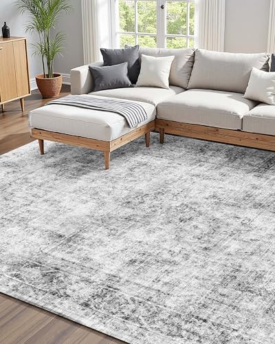 Tapis salon grand format style bohème chic gris doux - 4