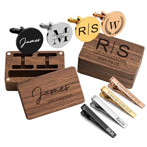 6 Pairs Personalized Groomsmen Gifts for Wedding Custom Engraved Cufflinks