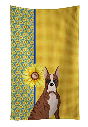 Caroline's Treasures WDK5343KTWL Summer Sunflowers Red Brindle Boxer Kitchen Towel Dish Cloths Guest Hand Towel Decorative Bathroom Towel for Face,Tea, Dishcloth, Kitchen and Bath