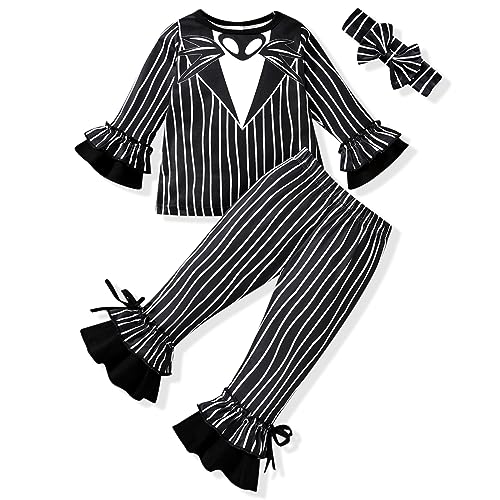 Image of HINTINA Toddler Baby Girls Halloween Thanksgiving Outfits Bell Bottom Flared Pants Set