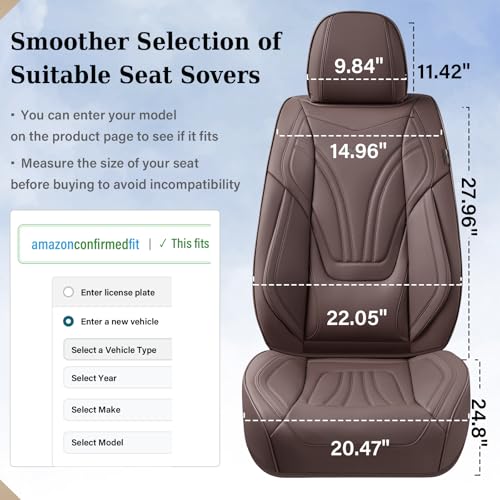 Image of Coverado Car Seat Covers Front Seats, 2 Piece Car Seat Protector with Lumbar Support & Removable Headrest, Breathable Leather Seat Cushion Universal Fit for Truck Automotive Vehicles Brown