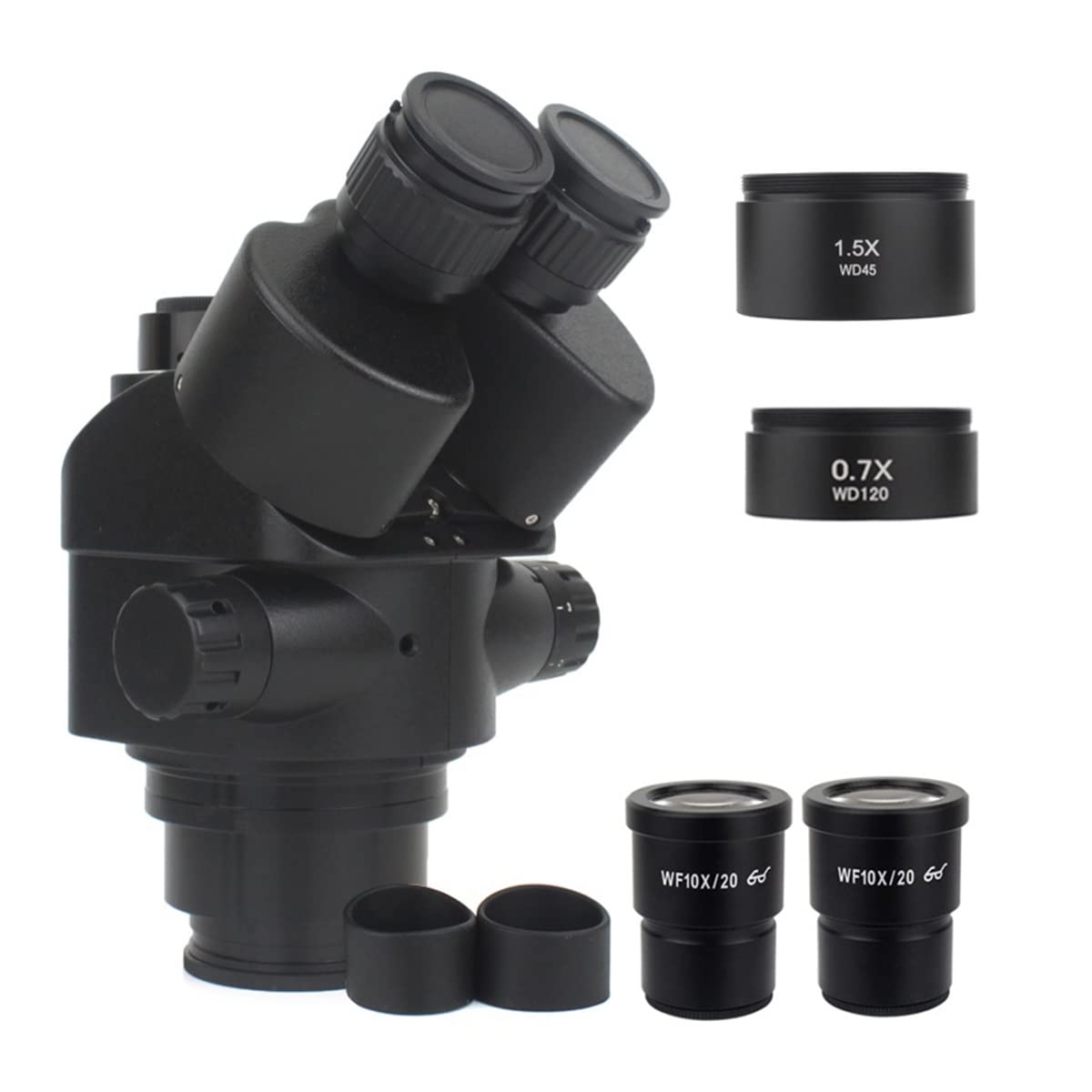 Microscope 7X-45X 3.5X-90X Simul-Focal Trinocular Microscope Zoom Stereo Microscope Head 0.5X 2.0X 0.7X 1.5X 0.75x Auxiliary Objective Lens(with 1.5X 0.7X)