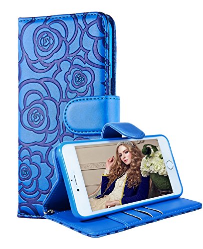 Samsung S9 Case,Galaxy S9 Wallet Case,FLYEE Premium PU Flip Wallet Leather [kickstand] [Emboss Flower] Magnetic Protective Cover with Card Slots for Samsung Galaxy S9 5.8 inch Blue