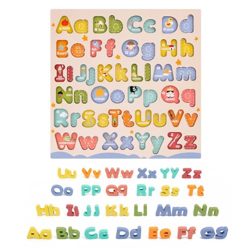 Xijobido Alfabeto,Juguetes Educativos De Alfabeto En Madera con Mayúsculas Y Minúsculas - Juego Educativo Interactivo Motricidad Fina Aprendizaje Preescolar Hogar
