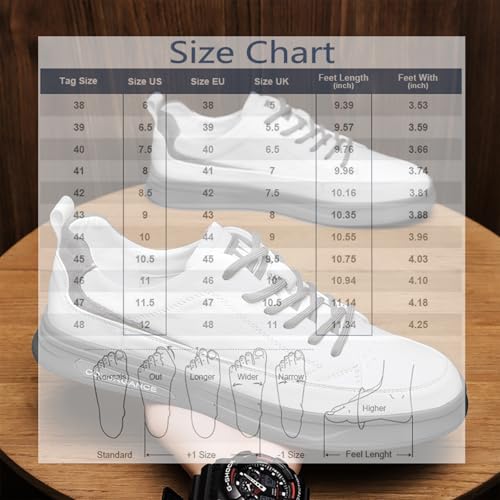 Men's Soft Leather Fashion Low Top Sneakers Classic Lace-up Casual Non-Slip Walking Shoes Lightweight Wear-Resistant Flat Skate Shoes 7