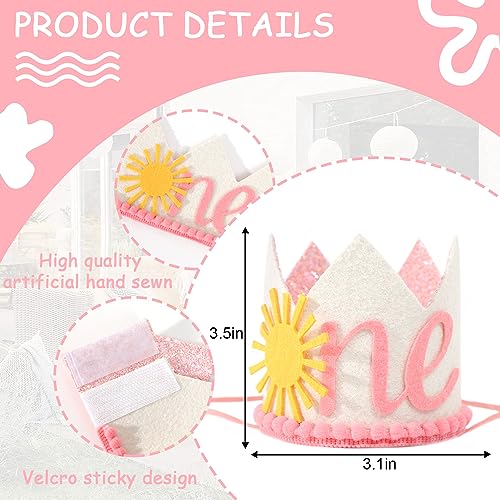 Boho Sunshine 1st Birthday Crown Hat - Girls' Party Decoration, Pink Baby Shower Glitter Hat2