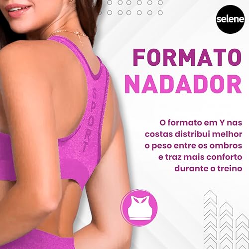 SELENE Top Academia Treino Fitness Microfibra sem Costura de Poliamida, Magenta Mescla, G