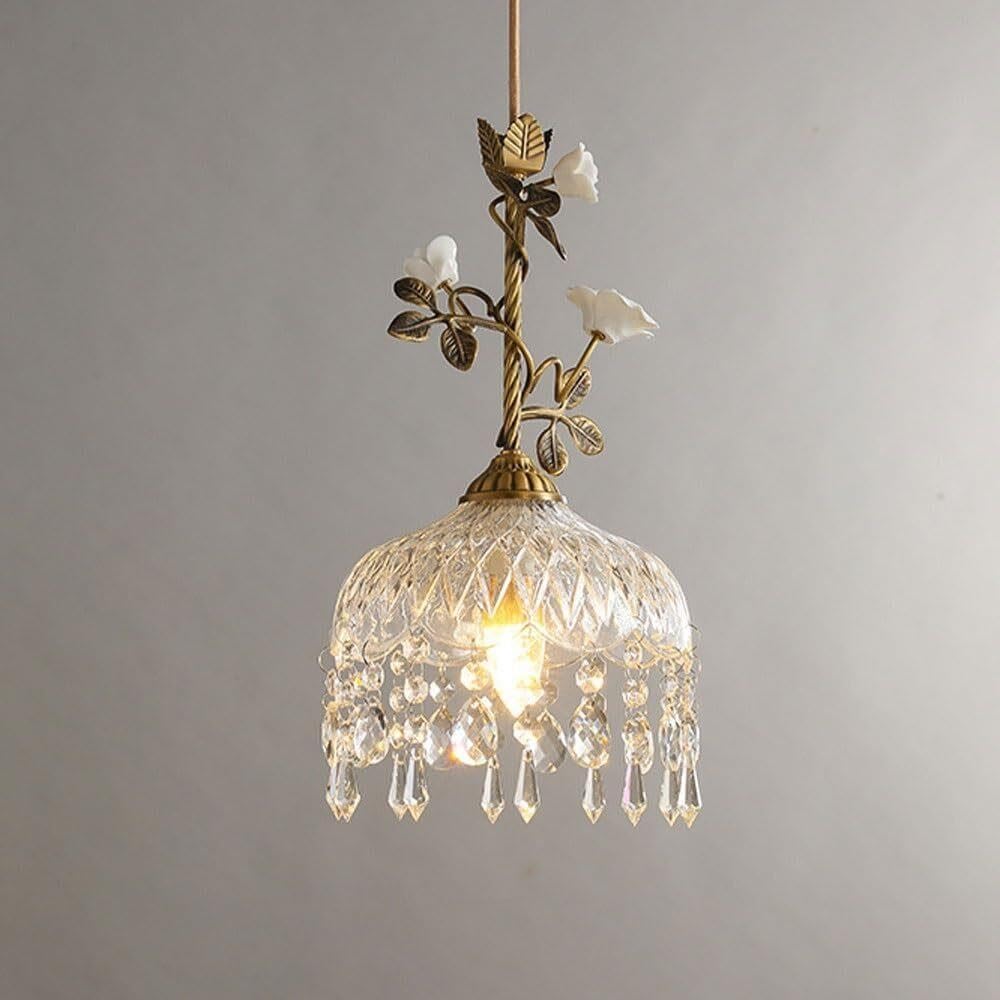 Lampada a sospensione paralume vetro stile campestre francese floreale