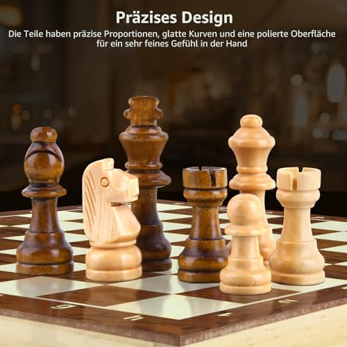 Schachspiel Holz für Erwachsene, OOCOME Tragbares Schachbrett Faltbares magnetisches Schach Brettspiel für Kinder Anfänger Reisen Schachfigurenset mit tragbarem Aufbewahrungsbrett