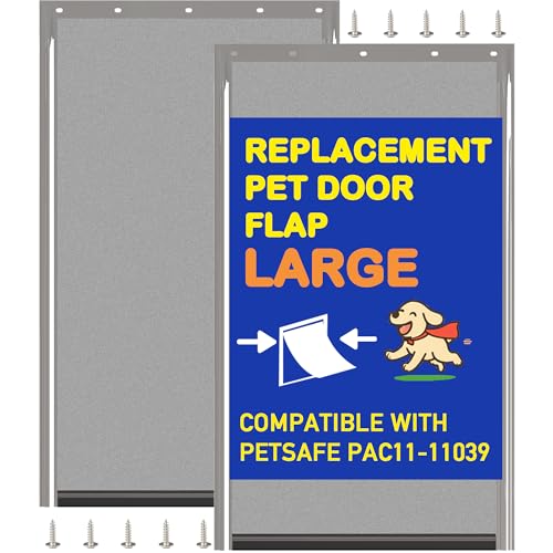 2 Pack Large Dog Door Replacement Flaps with Screws, Compatible with Petsafe Freedom Doggie Doors, PAC11-11039 10 1/8" X 16 7/8" Magnetic Closure, Weather Resistant Flexible (Smoky Translucent)