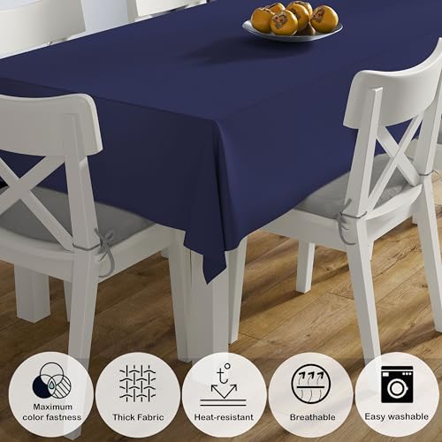 Image of HOME COLORS.IN Cotton Plain 6 Seater Table Cover - Machine Washable - Durable - Dining Table Cloth - 60 x 84 Inch - Navy Blue
