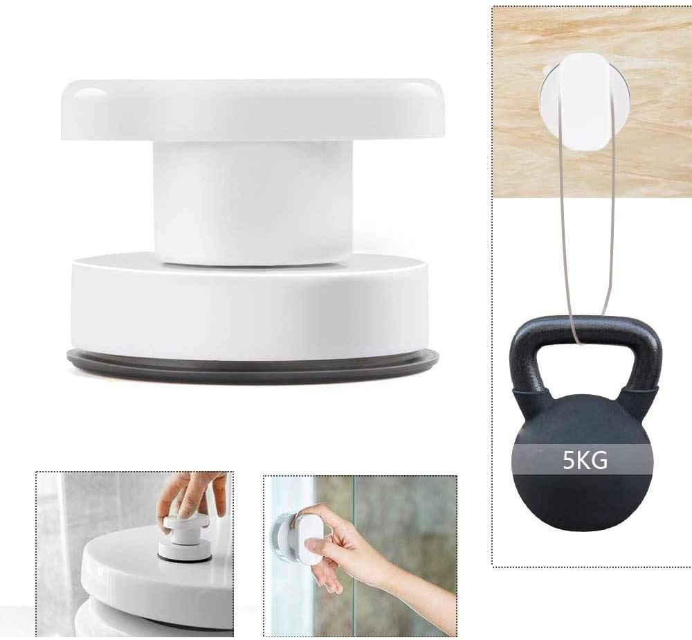 ProLeo Suction Cup Handles, Pack of 2 PVC & ABS, for Doors Fridges, Drawers, Cupboards, Bathroom, Balcony, Tiles, Glass, White & Silver - Image 4