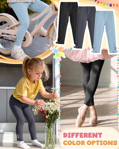 Image of 3 Pack Toddler Girl Cotton Leggings | Baby Girls Cute Stretchy Pants, Soft Bow Knot Leggings, Kids Full Length Tight Pants, 18M-5T Solid Comfortable Leggings