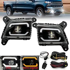 LED with DRL Fog Lights Compatible with 2020 2019 2021 2022 Chevrolet Silverado 1500 2500HD 3500HD, Chevy Front Bumper Driving Fog Lights with Switch and Wiring Set
