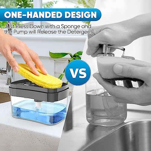 Homexcel Sponges Dish Soap Dispenser For Kitchen Sink-12 Pack Compressed Cellulose Sponges-Sponge Holder Dish Washing Soap Dispenser-25 Ounces-Premium 2-In-1 Kitchen Gadgets,Sink Countertop Organizer #TOP3
